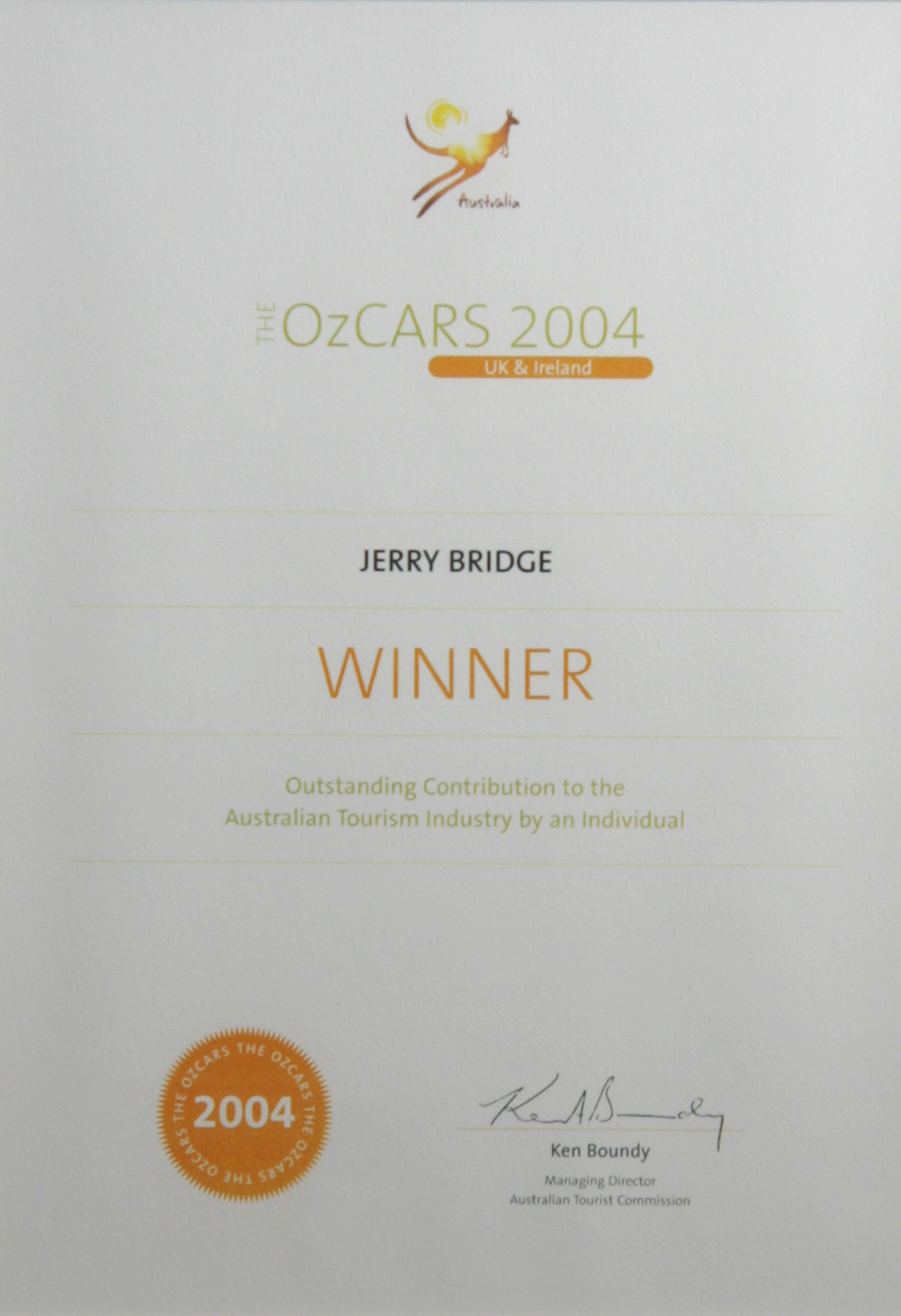 Outstanding contribution to Austrlalian tourism
