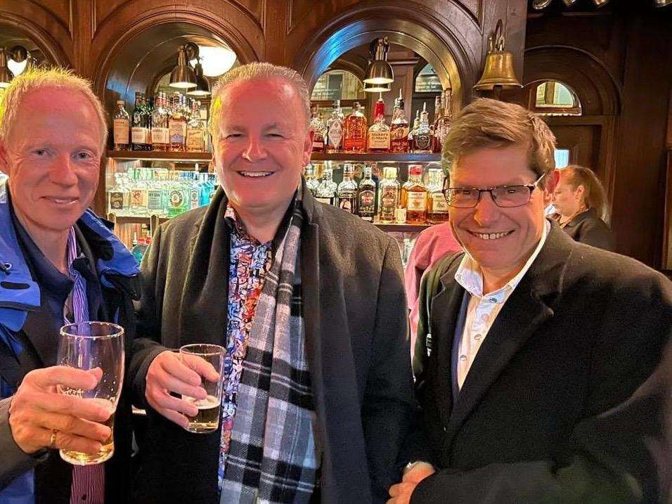 Out celebrating with ex-Trailfinders colleagues Tim & Chris - now True Traveller Insurance directors